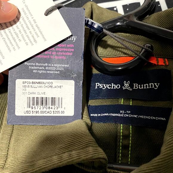 Psycho Bunny Chore Jacket Mens XS Green Cotton Embroidered Logo Outdoor Workwear - Picture 3 of 6